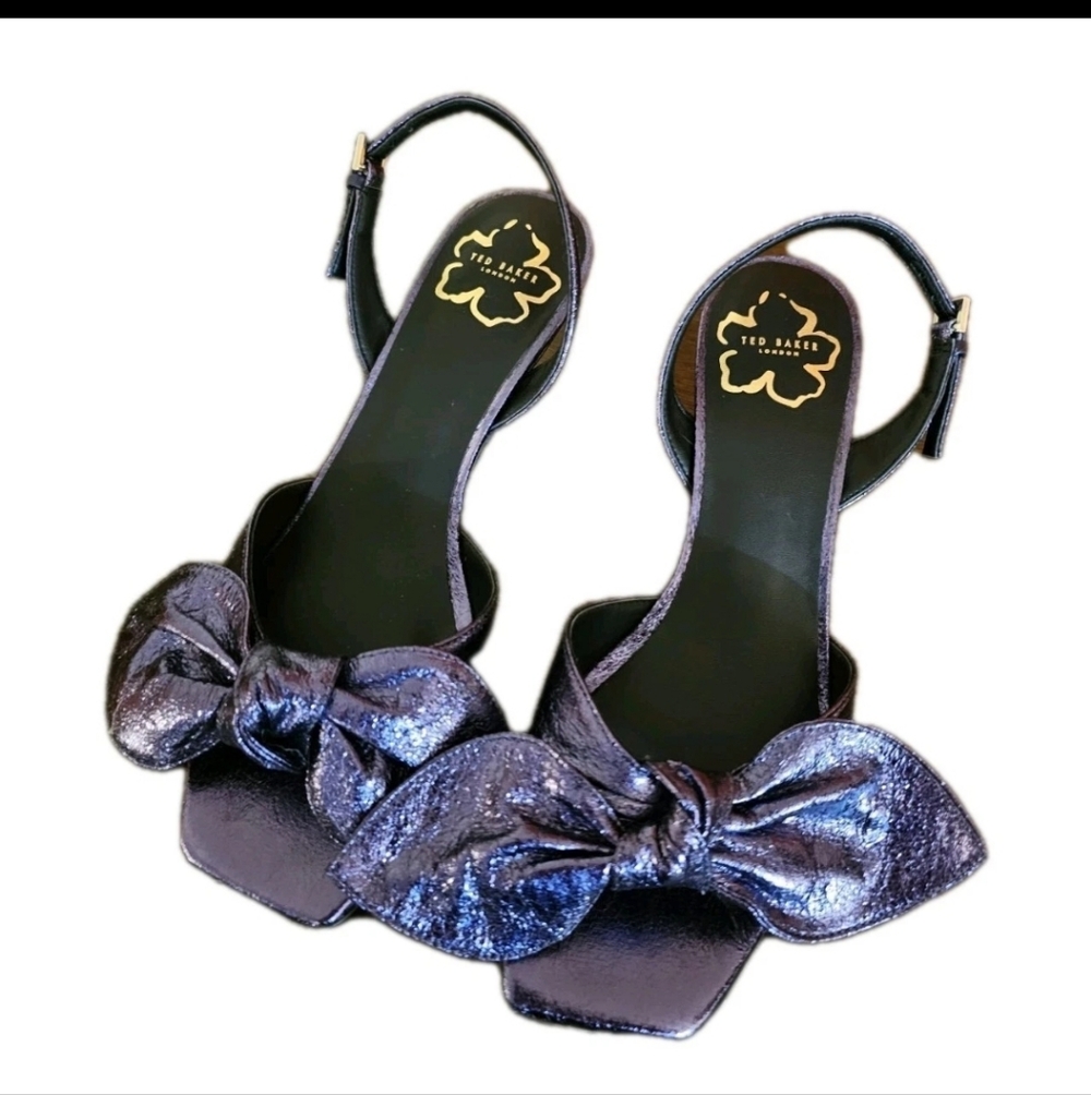 Ted Baker Purple Metallic Bow Sandals 8